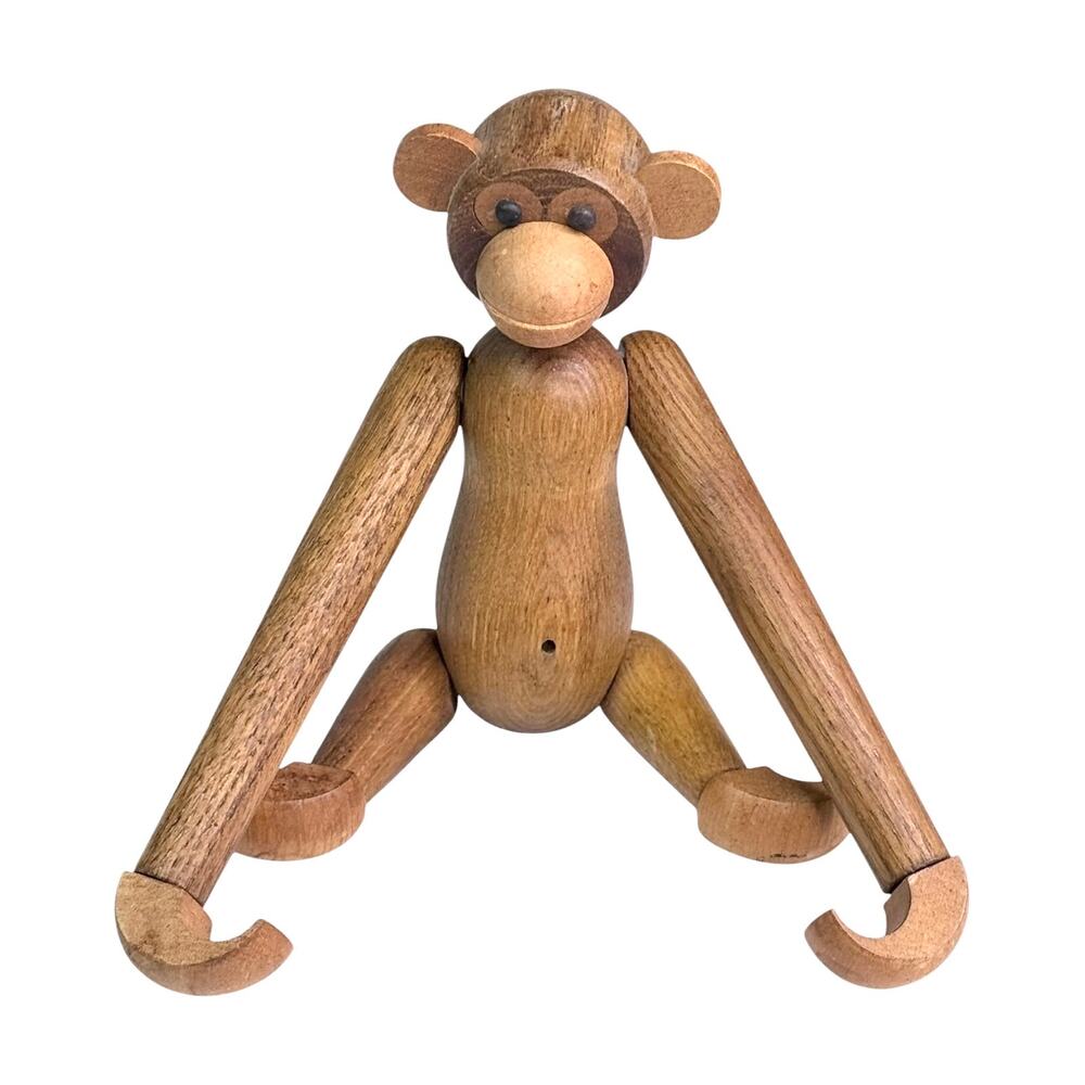 Vintage Wooden Monkey Hanging Zoo Animal 10" Jointed Carved Teak Wood Figurine